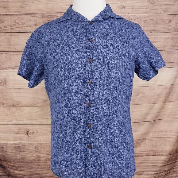 Rodd & Gunn Shirt Mens Medium Blue Linen Blend Short Sleeve Button Up Leaf Print - Picture 3 of 8